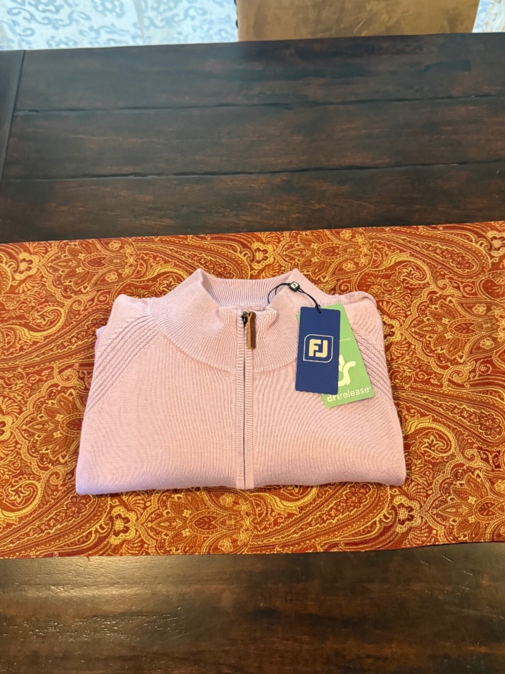 Footjoy Men's XL Heather Lavender Dri-Release Wool Half Zip Sweater MSRP $145